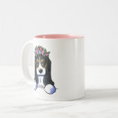 Blumen-Mädchen-Dachshund Zweifarbige Tasse (Vorderseite Links)