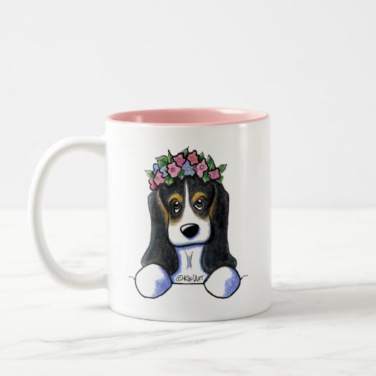 Blumen-Mädchen-Dachshund Zweifarbige Tasse (Links)