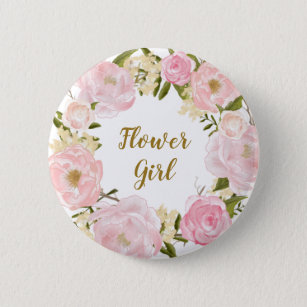 Blumen-Mädchen erröten rosa rundes mit Button