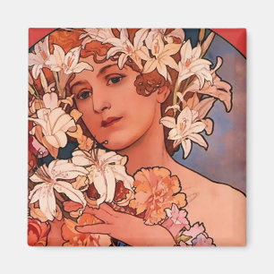 Blumen-Mädchen-Kunst Nouveau Magnet