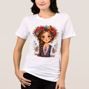 Blumen-Mädchen-Porträt   Volkskunst Tri-Blend Shirt