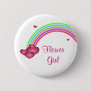 Blumen-Mädchen-Regenbogen und Herz-Knopf Button