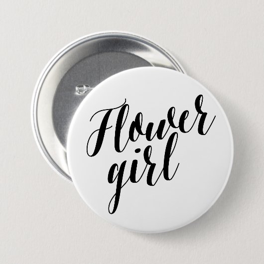 Blumen-Mädchen-Schwarz-Skript-Knopf Button (Vorne & Hinten)