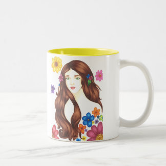 Blumen-Mädchen-Tasse 11oz (Weiß/Gelb) Zweifarbige Tasse