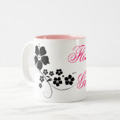 Blumen-Mädchenrosa Schwarzes Zweifarbige Tasse (Vorderseite Links)
