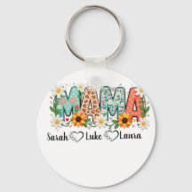 Blumen-Mama mit Kindernamen-Schlüsselanhänger