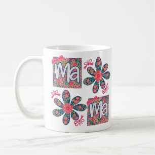 Blumen-Mama-Tasse, süße Muttitasse, rosa Blumenvas Kaffeetasse