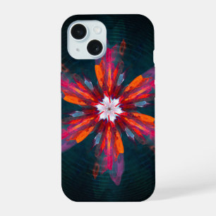 Blumen-Mandala-Blüten Orange Rot Blau Abstrakt iPhone 15 Hülle