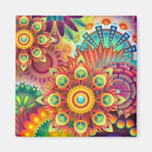 Blumen-Mandala-Collage psychedelisch Magnet