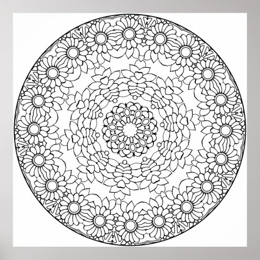 Blumen-Mandala-Malvorlage mit Gänseblümchenblätter Poster (Vorne)