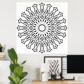 Blumen-Mandala-Malvorlage mit tränenförmigen Schic Poster (Heimbüro)