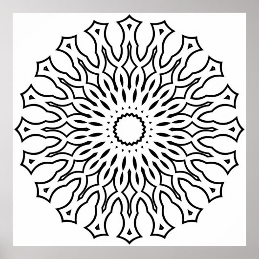 Blumen-Mandala-Malvorlage mit tränenförmigen Schic Poster (Vorne)