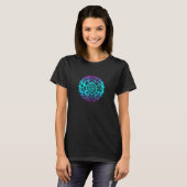 Blumen-Mandala-Mode Blau und Lila Boho-Kunst T-Shirt (Vorne ganz)