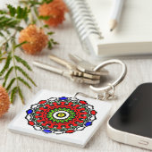 Blumen-Mandala-Nahtloses Muster Schlüsselanhänger (Vorderseite rechts)