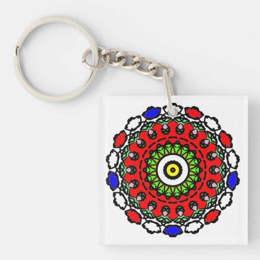 Blumen-Mandala-Nahtloses Muster Schlüsselanhänger (Vorderseite)