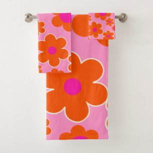 Blumen Market Amsterdam Retro Blume Rosa Orange Badhandtuch Set
