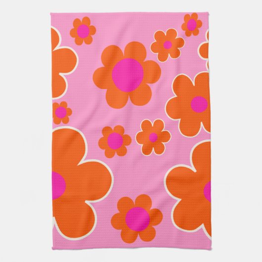 Blumen Market Amsterdam Retro Blume Rosa Orange Geschirrtuch (Vertikal)