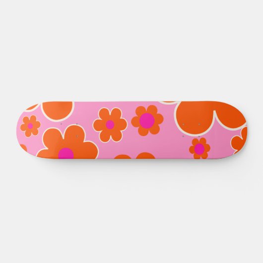 Blumen Market Amsterdam Retro Blume Rosa Orange Skateboard (Horizontal)