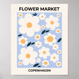 Blumen Market Kopenhagen Blume White Blue Floral Poster