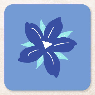 Blumen Market Print Mykonos Retro Vintag Blue Rechteckiger Pappuntersetzer