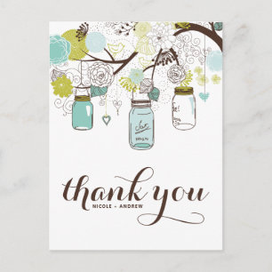 BLUMEN & MASONGLÄSER HOCHZEITS-DANKE-POSTKARTE POSTKARTE