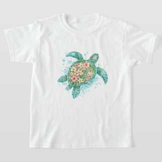 Blumen Meeresschildkröte Kinder T-Shirt