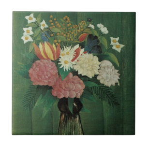Blumen mit Efeu von Henri Rousseau, Vintage Floral Fliese
