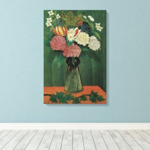 Blumen mit Efeu von Henri Rousseau, Vintage Floral Leinwanddruck