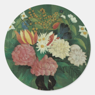 Blumen mit Efeu von Henri Rousseau, Vintage Floral Runder Aufkleber