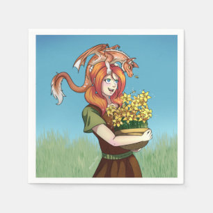 Blumen mit einem Drachen sammeln Serviette