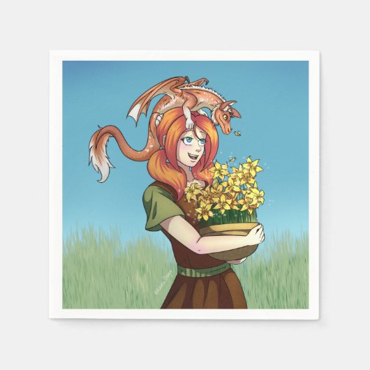Blumen mit einem Drachen sammeln Serviette (Vorderseite)