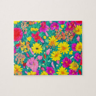 Blumen mit farbenfrohen Blumen Aquarell Puzzle