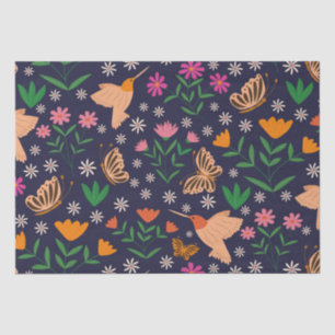 Blumen mit Kolibris und Schmetterlingen Seidenpapier