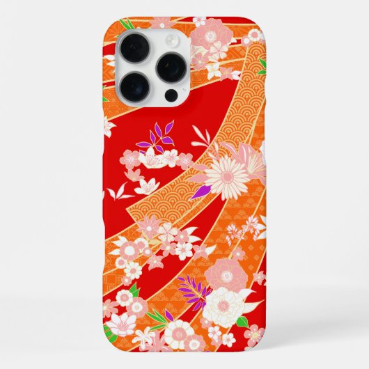 Blumen-Mix-Kimono-Muster Frühling iPhone Hülle (Rückseite)