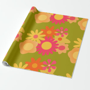 Blumen-Mod-Vintage-Rosa-Grün-Geschenkpapier Geschenkpapier