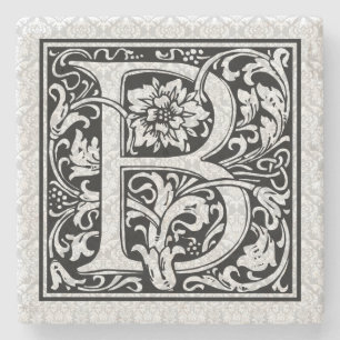 Blumen-Monogramm Buchstabe B Schwarz Vintage-Text Steinuntersetzer