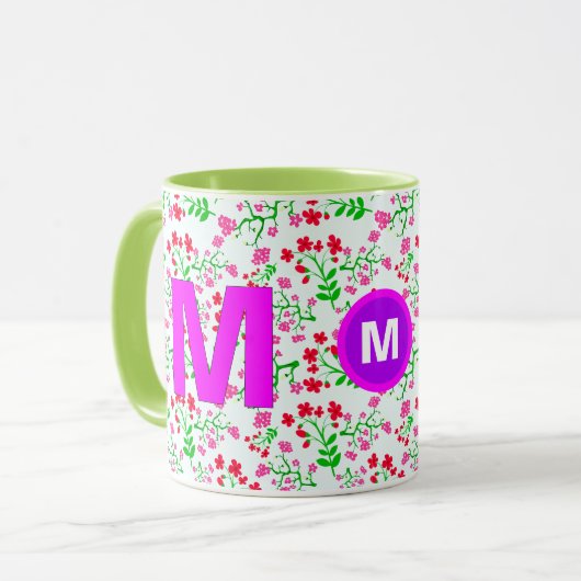 Blumen-Monogramm-Initiale-Kaffeetasse für Mädchen Tasse (Vorderseite Links)