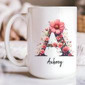 Blumen-Monogramm-Initialen-Name-Tasse, Individuell Kaffeetasse