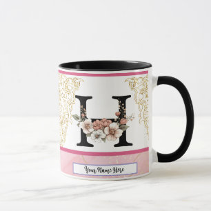 Blumen-Monogramm-Tasse – Buchstabe H Personalisier Tasse