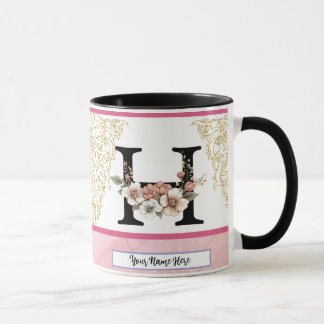 Blumen-Monogramm-Tasse – Buchstabe H Personalisier Tasse