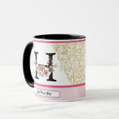 Blumen-Monogramm-Tasse – Buchstabe H Personalisier Tasse (Vorderseite Links)