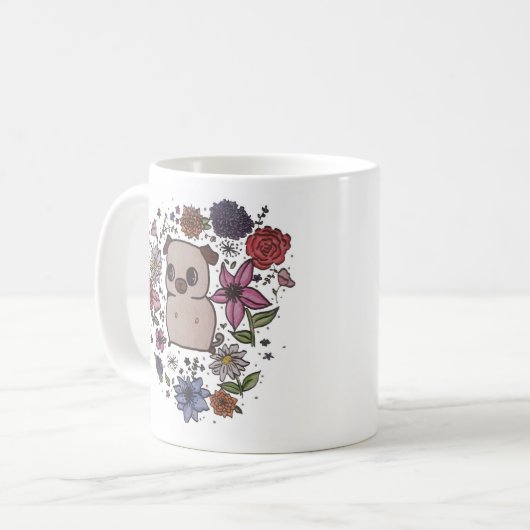 Blumen-Mops-Tasse Kaffeetasse (Vorderseite Links)