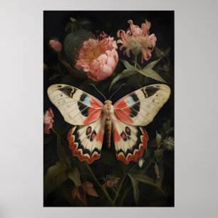 Blumen-Motten-Schmetterlingsdruck, Dark Academia-W Poster