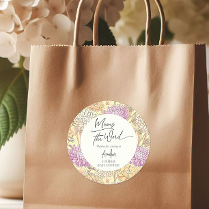 Blumen-Mum ist das Wort Danke Baby Shower Runder Aufkleber