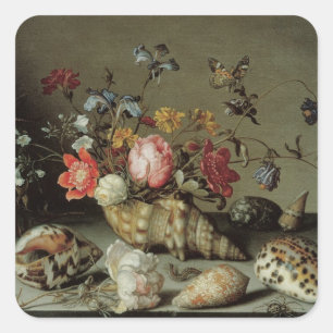 Blumen, Muscheln und Insekten Balthasar van der As Quadratischer Aufkleber