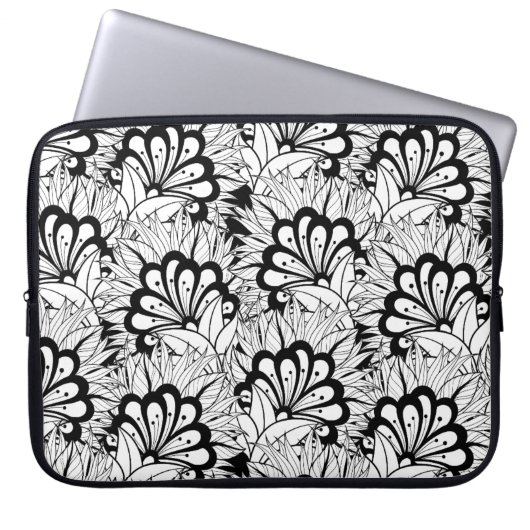 Blumen-Muster-Gekritzel Laptopschutzhülle (Vorderseite)