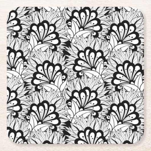 Blumen-Muster-Gekritzel Rechteckiger Pappuntersetzer (Vorderseite)