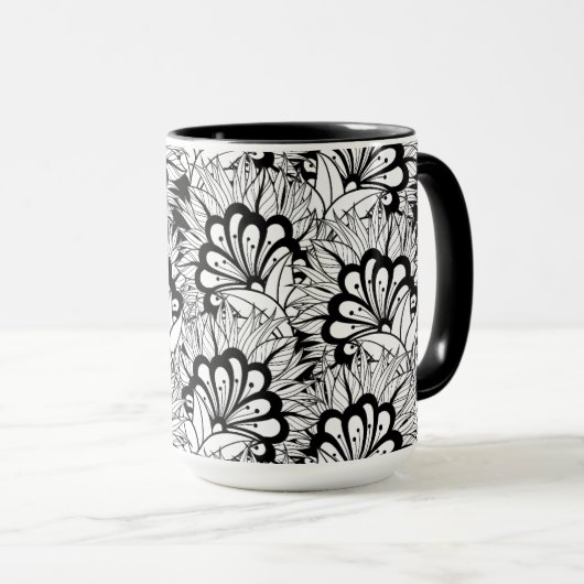 Blumen-Muster-Gekritzel Tasse (VorderseiteRechts)