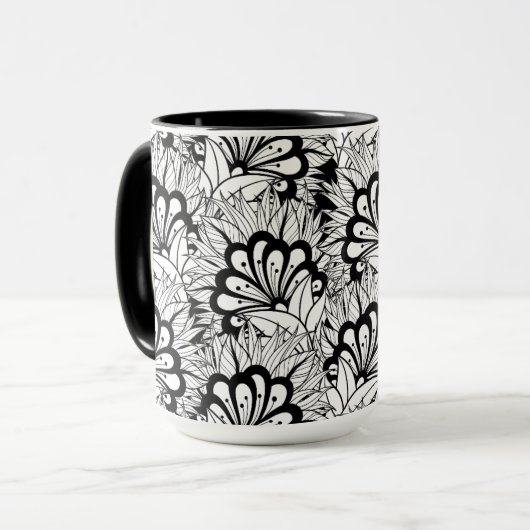 Blumen-Muster-Gekritzel Tasse (Vorderseite Links)