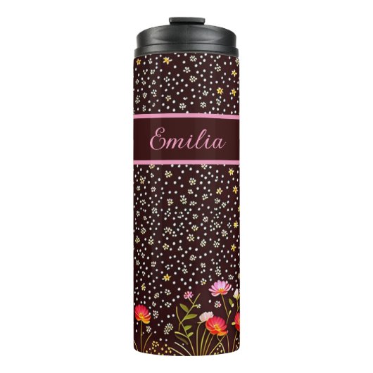 Blumen Muster mit Blumenwiese am Rand Thermosbecher (Vorderseite)